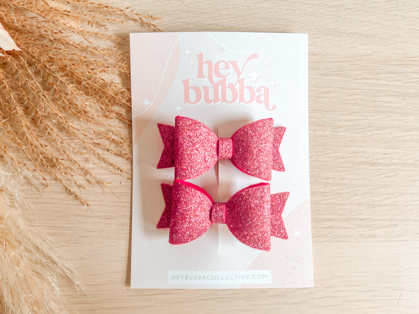 HOT PINK GLITTER FELT MIDI BOWS